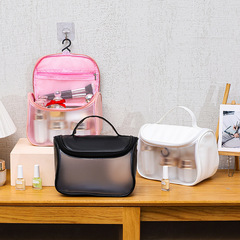 Ins matte transparent large capacity makeup bag portable travel cosmetic storage bag PU hand-held waterproof toothbrush bag
