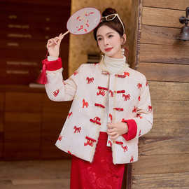 新中式国风短款羽绒服女2025冬季新款立领盘扣双面穿马年战袍外套