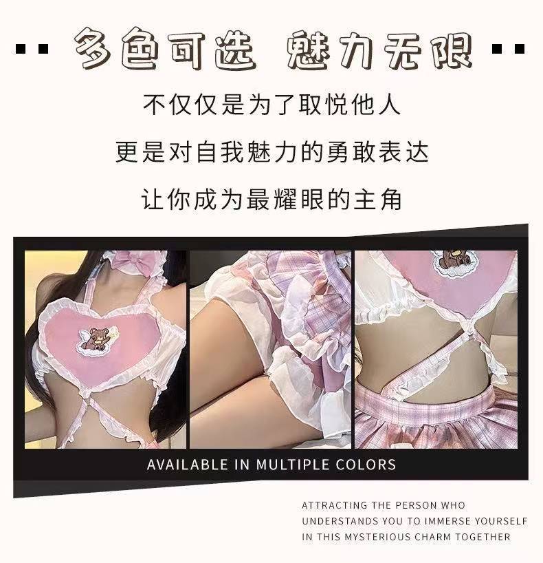 Moe Q Maid Uniform Lingerie Set with White Bodystocking, Chiffon Fabric — detail image 7