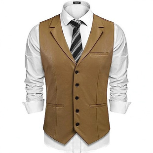 2025 Autumn and Winter New Style Vest Slim Leather Vest Pu Leather Vest Single-Breasted Vest