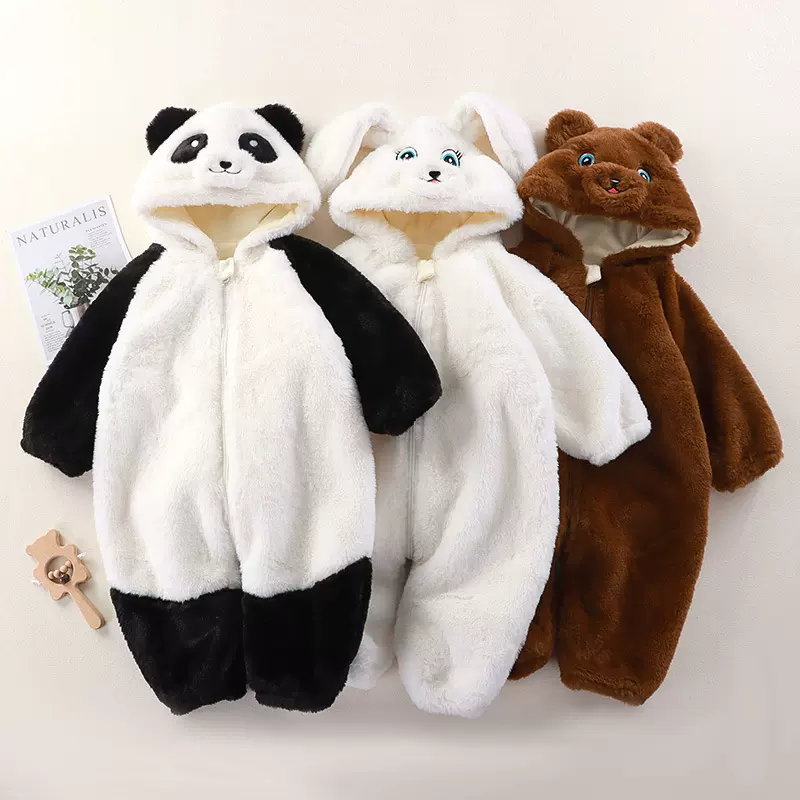 婴幼儿连体服秋冬款宝宝可爱动物卡通毛绒外出哈衣新生儿家居睡衣
