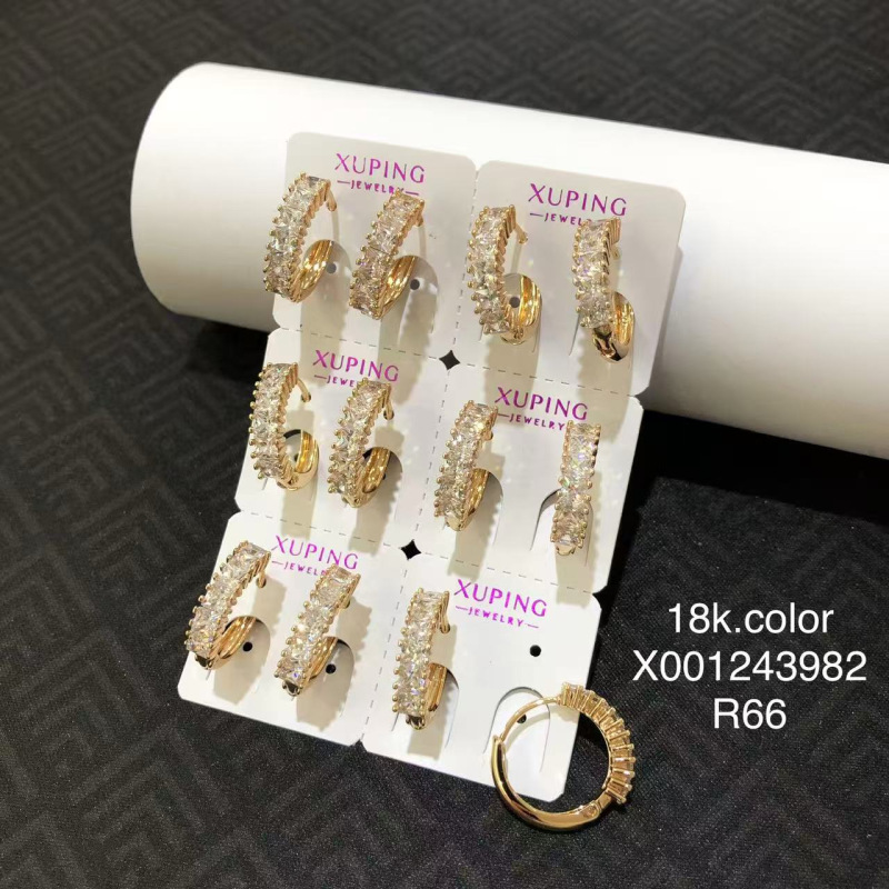 Joyería Xuping, Aleación con Baño Electrolítico en Color Oro de 18k, Pendientes con Circonitas Multicolores, Estilo Europeo y Americano, Clips para Orejas, Accesorios Versátiles y Modernos para Orejas, Venta al por Mayor