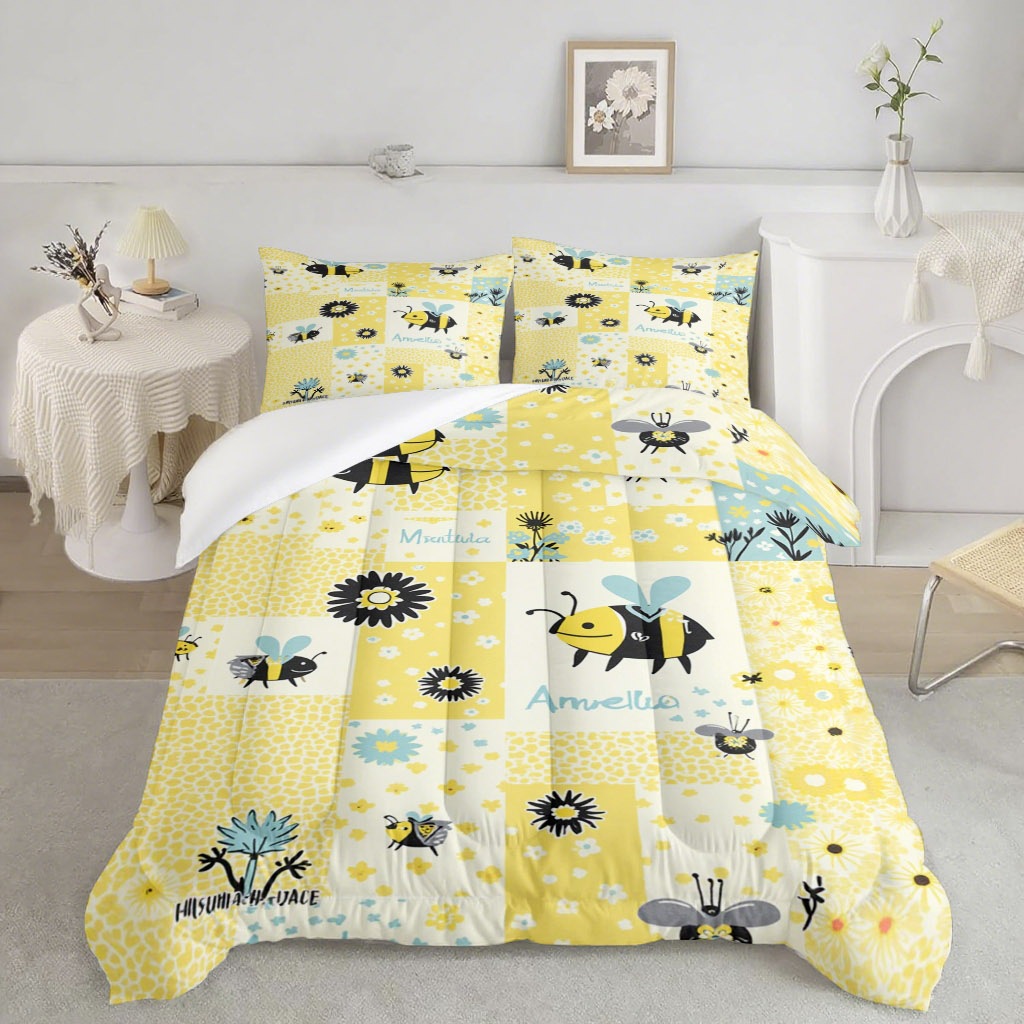 TEMU / JIT dibujos animados adorables abejas 3D impresión digital 180gms conjunto de edredón para diseñar