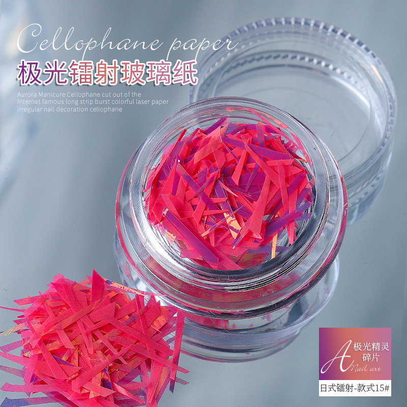 Aurora elfo fragmentos irregulares celofán Corte libre tira flash colorido láser papel uñas pegatina al por mayor