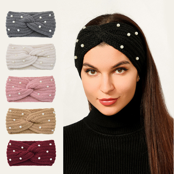 keep warm knitted headband pearl