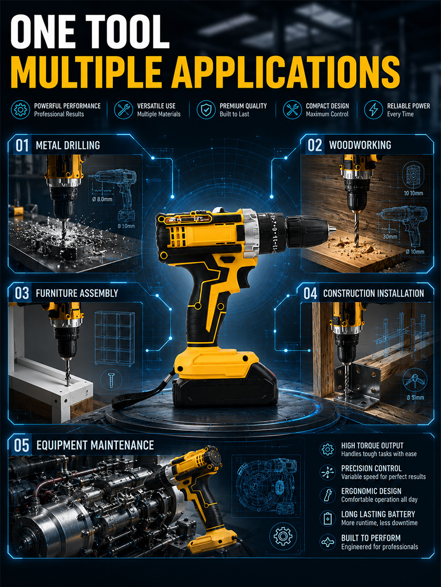 21V Cordless Lithium Impact Drill Handheld Electric Drill Dual Speed Charging Drill Pistol Grip Drill Electric Screwdriver Drill Set