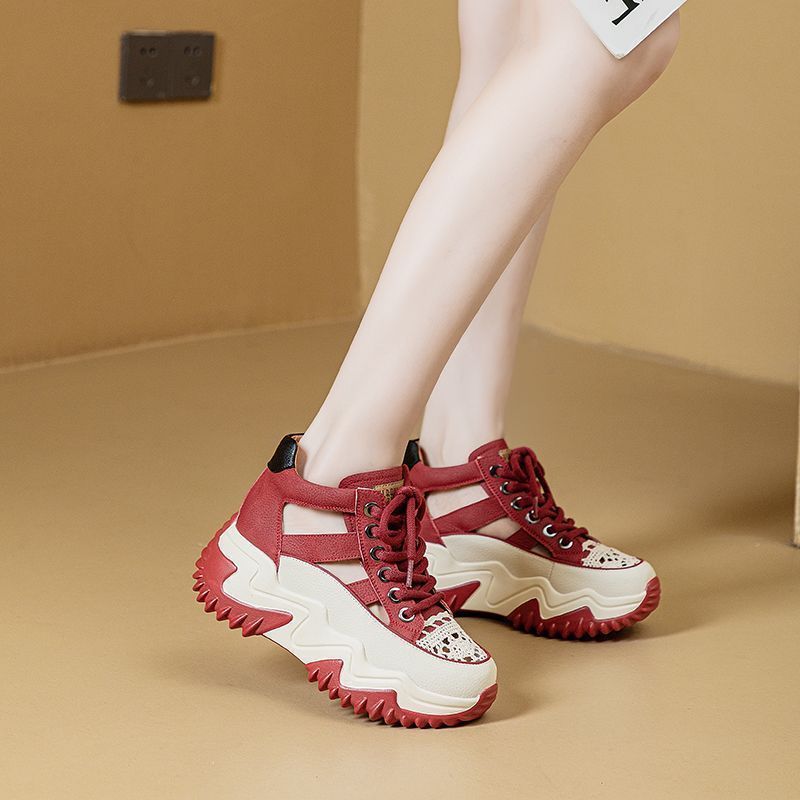 Zapatillas Deportivas de Plataforma con Cordones para Mujer, Estilo Dad Shoes, Aumentan la Estatura, Versátiles para el Verano, con Bloques de Color, Transpirables y Huecas, Aumentan la Estatura
