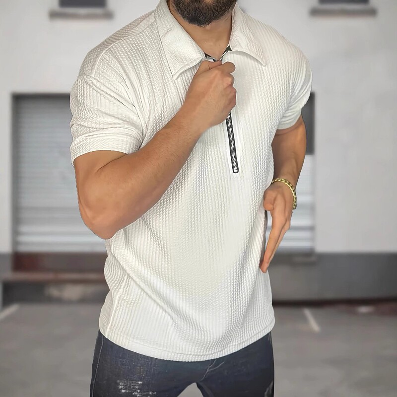 [Ready Stock] Cross-Border European and American 2025 Spring and Summer New Casual Lapel Business Short-Sleeved Men's Tops Polo Shirts