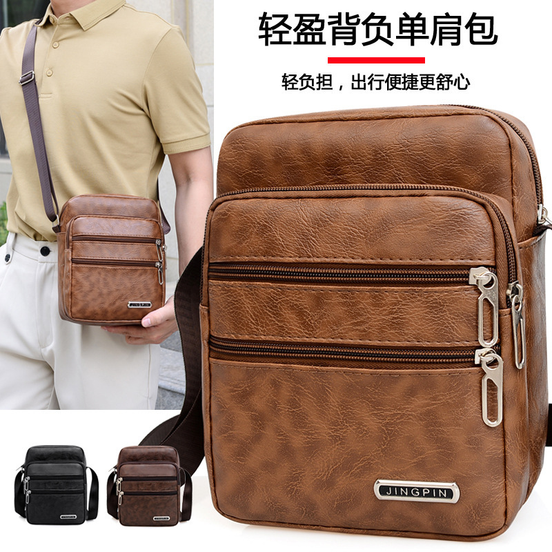 Men's bag New PU leather large capacity shoulder bag imitation leather casual business crossbody bag multi-layer fashion single backpack wholesale
