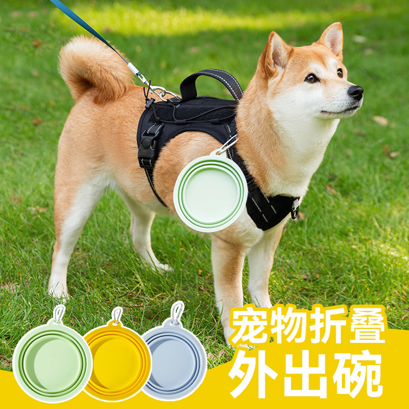 Color de perro macaron fuera de color sólido cuenco plegable Teddy perro fuera cuenco colgante gato cuenco para beber cuenco para mascotas