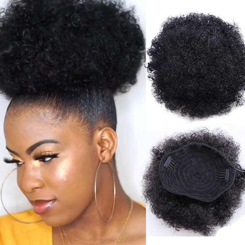国境を越えた人気のヨーロッパとアメリカのアフリカのかつらバッグ afro 巾着巻き毛バッグふわふわ高温シルクかつらおだんごポニーテール|undefined