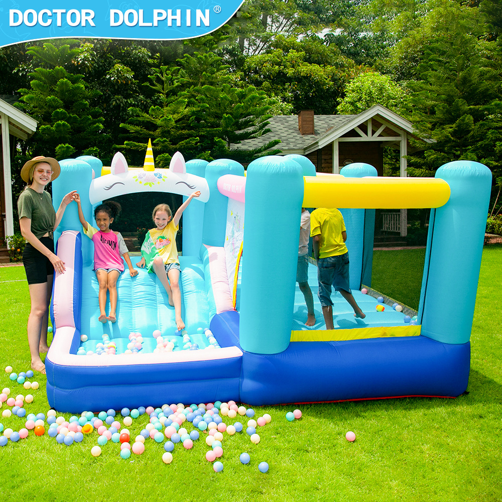 Doctor Delfín | Castillo inflable con tobogán, trampolín pequeño para niños, castillo inflable para el hogar, tobogán inflable, piscina de olas