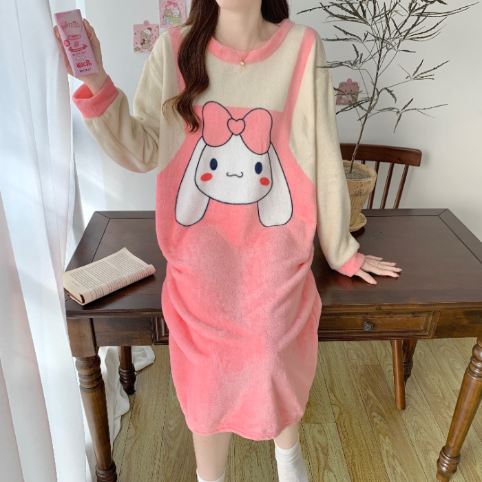 Pijamas de mujeres otoño invierno de franela lindo dibujo animado 2023 nuevo coral de lana gruesa falda cálida ropa para el hogar
