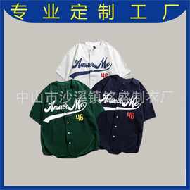 定制日系潮牌男士短袖衬衫男夏季复古宽松休闲男款棒球衫印logo
