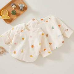 Baby Half-Back Shirt Autumn/Winter Thin Cotton Newborn Clothes Newborn Monk Suit Top for Boys Baby Fleece Half-Back Shirt