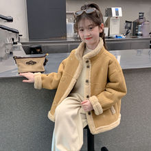 女童加绒外套秋冬今年流行新款女孩呢大衣小女孩童装冬季毛呢上衣