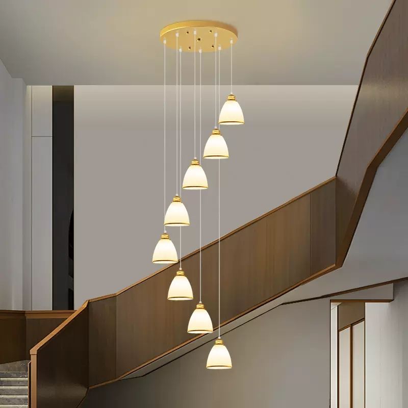 轻奢美式楼梯间水晶吊灯长灯现代简约旋转复式楼长线多头loft灯具