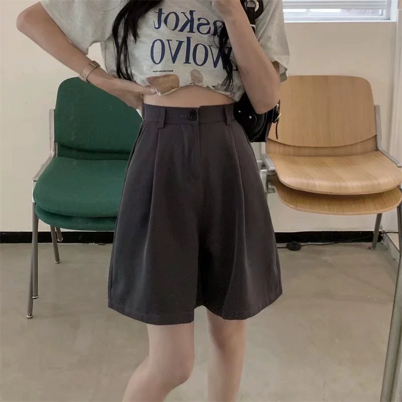 Fashionable loose-fit shorts, mid-rise city style, available in Grey and Black, sizes S-5XL