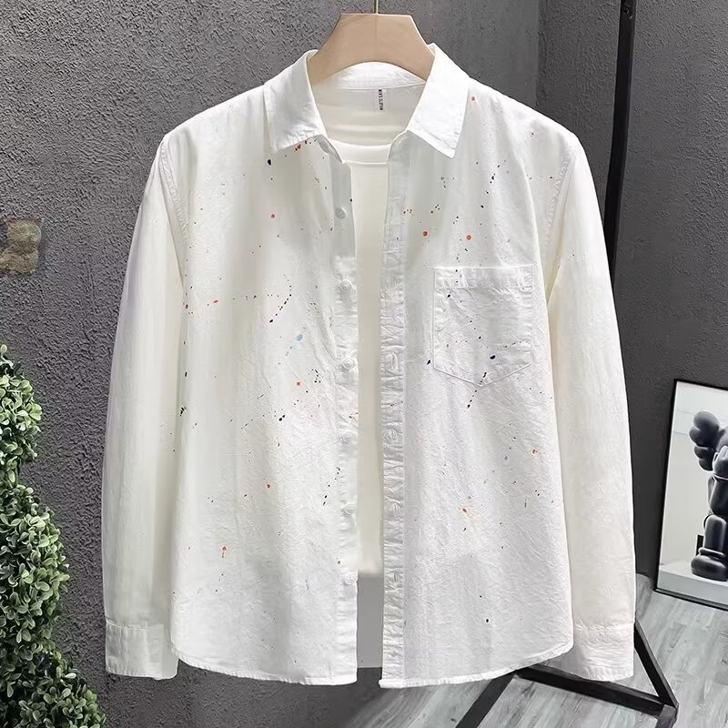 Korean Style Loose Fit Long Sleeve Shirt For Men, Casual Oversized Blouse Top, Lightweight Layering Shirt For Spring And Autumn_viptrois.com