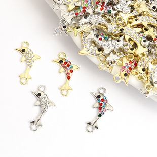 Manufacturer Wholesale DIY Jewelry Accessories Alloy Diamond Small Dolphin Bracelet Double Hole Connection Pendant Bracelet Necklace Batch