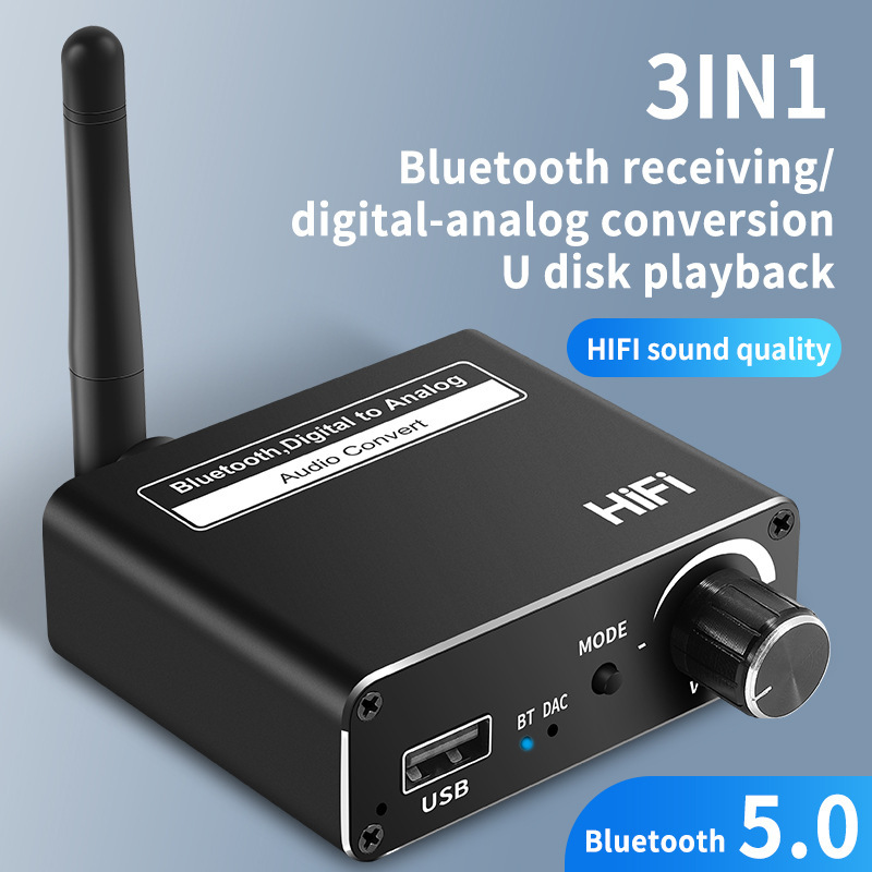 3In 1 Bluetooth receiver 5.0 digital to analog audio converter digital to analog USB playback AUX adapter