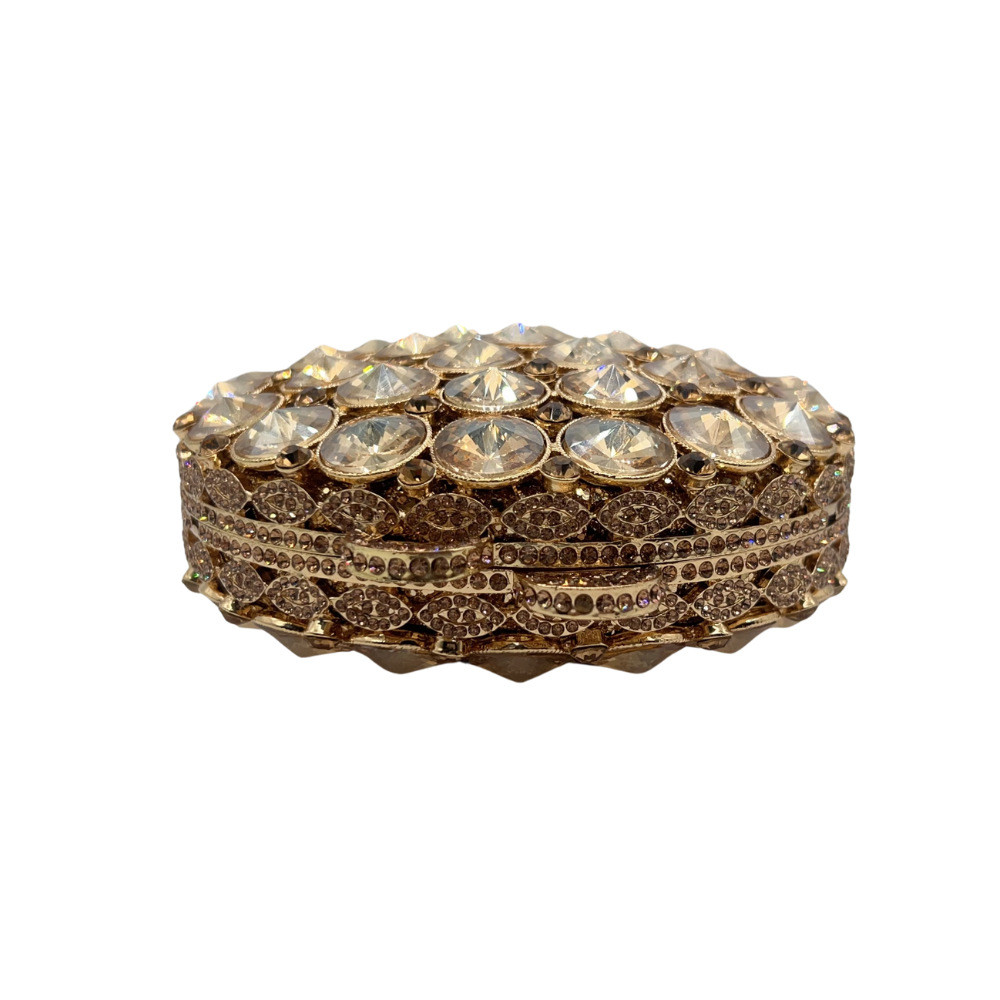Túi clutch nữ đính đá hình tròn dự tiệc — Màu vàng, Bạc AB, Màu sâm panh, Màu đỏ hoa hồng chi tiết 4
