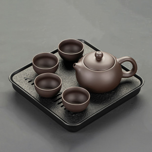 Purple Clay Kung Fu Tea Set Small Set for Home Personal Use Hotel Single Person Tea Brewing One Pot Four Cups Dry Tea Tray Table