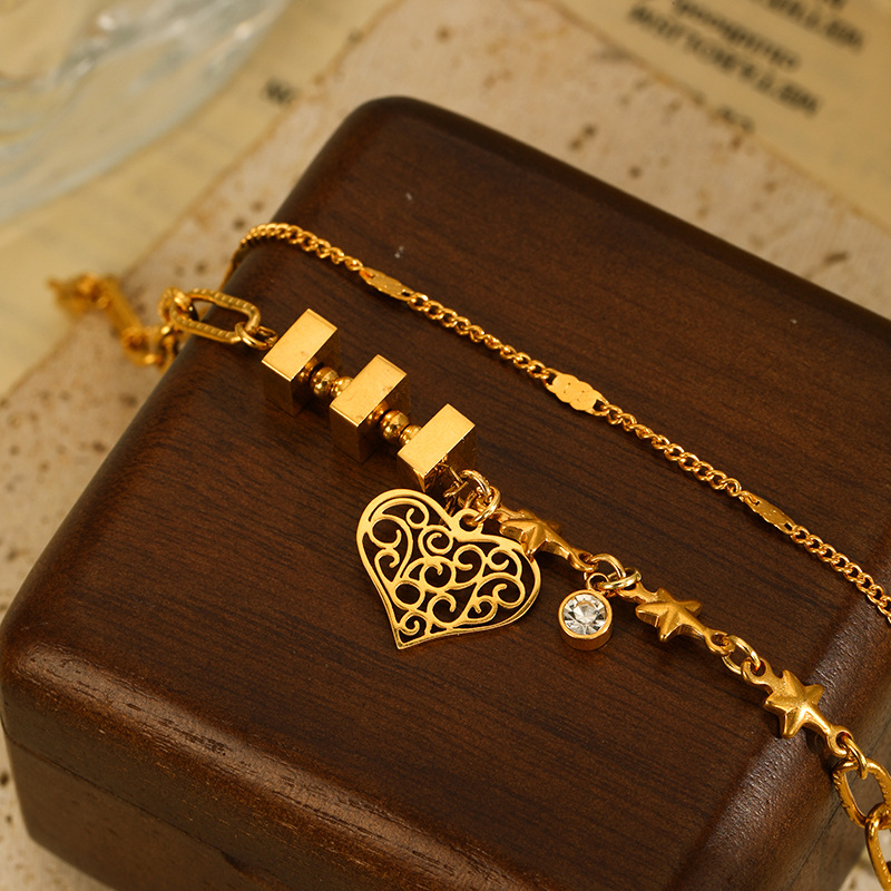 11g Weight 304 Stainless Steel Pendant Material Zircon Inlay Material Bracelets Classification 304 Stainless Steel Chain Material 1 Piece Quantity Holiday, Daily Occasion 304 Stainless Steel Material Starfish, Heart Shape Pattern Women's Gender Layered, Plating, Inlay Design Casual, Beach Style Casual Beach Starfish Heart Shape 304 Stainless Steel Zircon Bracelets In Bulk 5