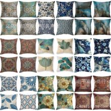 亚马逊热销款复古现代抽象抱枕套亚麻印花卧室室内室外沙发装饰
