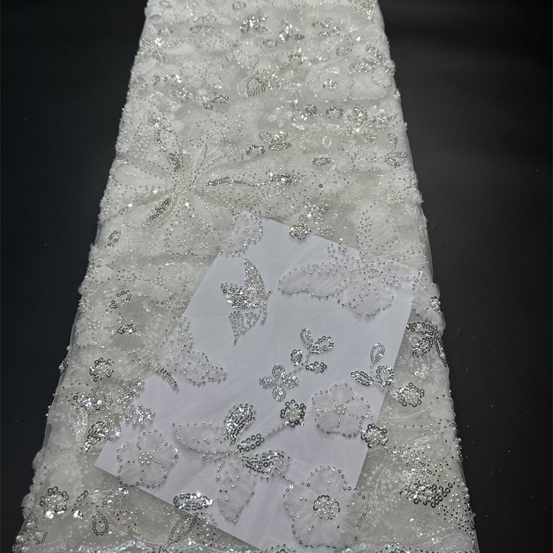 Fabricante de flores de mariposa de moda tridimensional tela de bordado vestido de boda larga tela de verano tela de bordado image 1