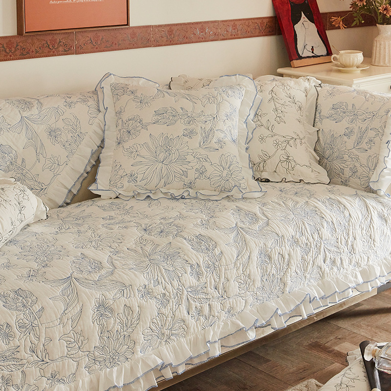 Southern French Summer French Retro Sofa Cushion Embroider Four-Season Universal Anti-Slip Cushion Cover All-Inclusive Cloth Towel Cover