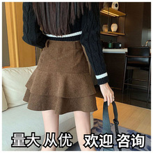 灯芯绒半身裙2025秋冬新款不规则设计感荷叶边小个子减龄a字伞裙5