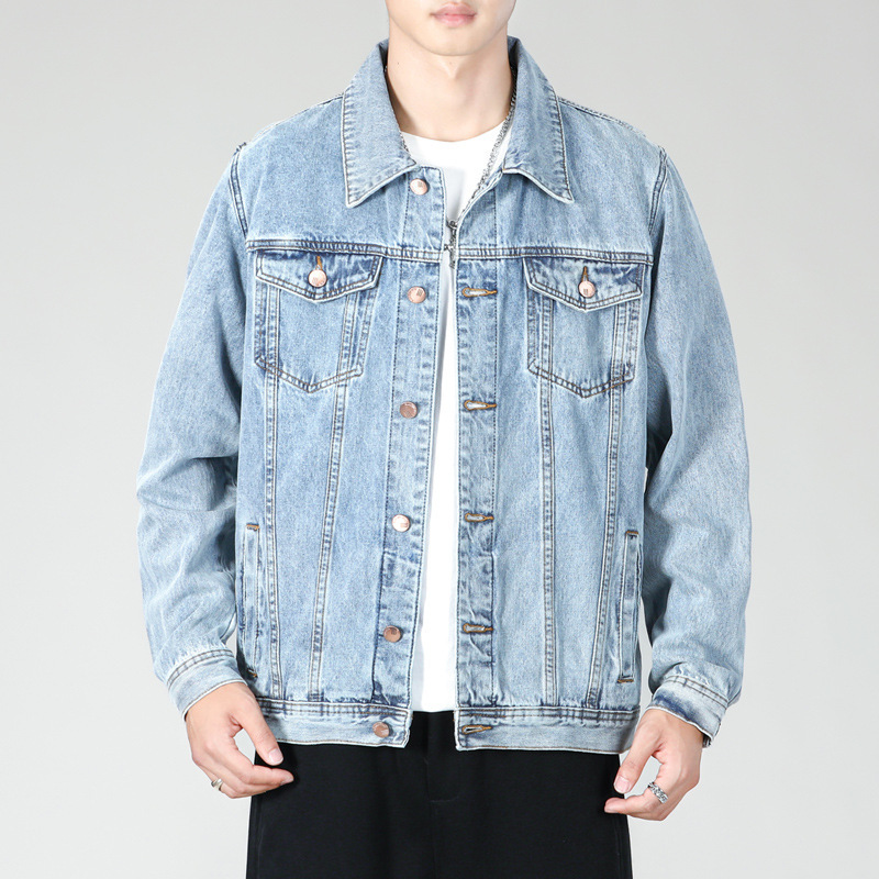 Men's Denim Jacket Loose Fit Light Blue Large Size Fashion Trendy Casual Jacket Men's Denim Clothing 157 #