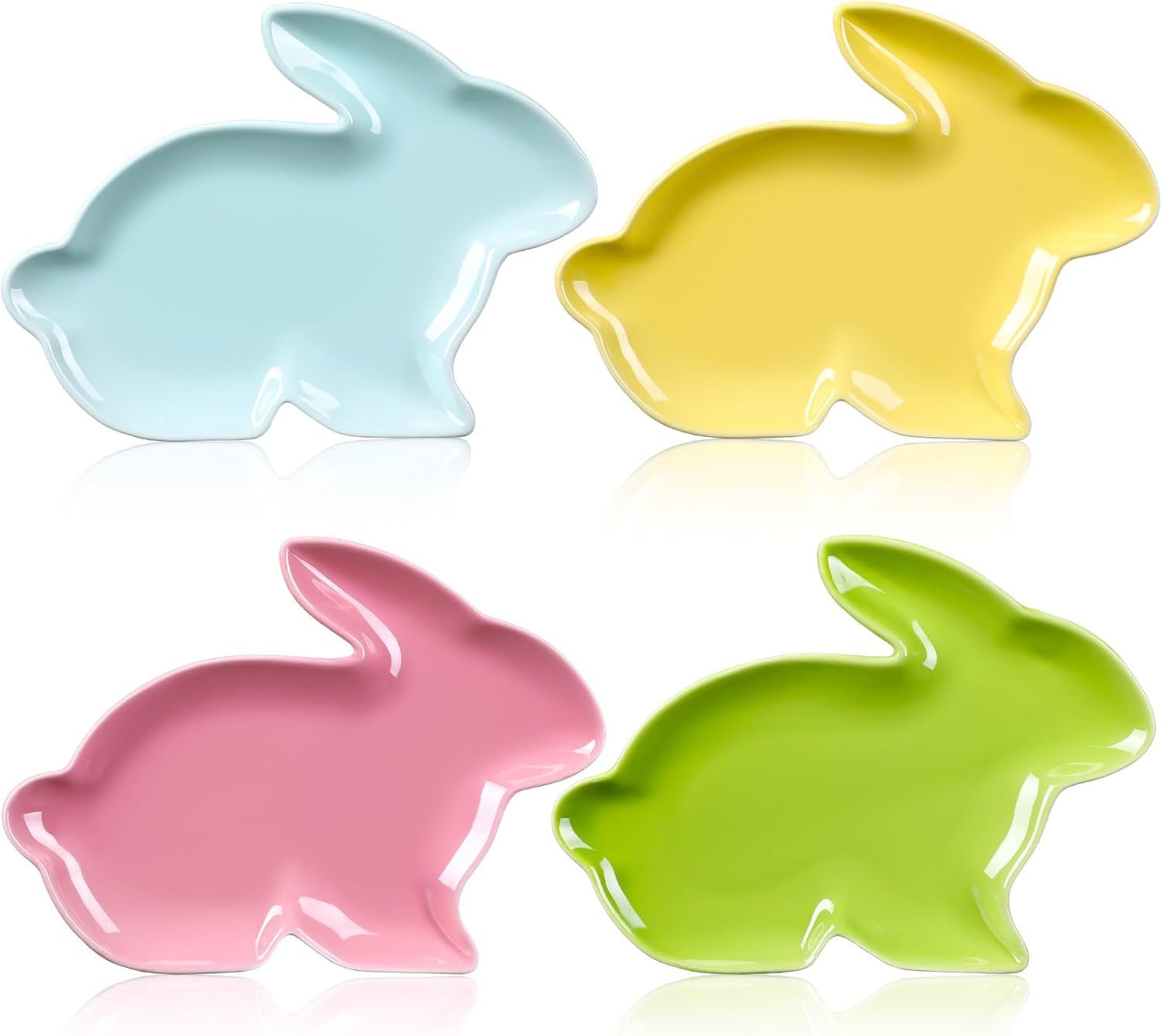 Jinei 4-Piece Easter Bunny-Shaped Ceramic Serving Plates Candy Tray Bunny Dinner Tray Salad Sweet Tray