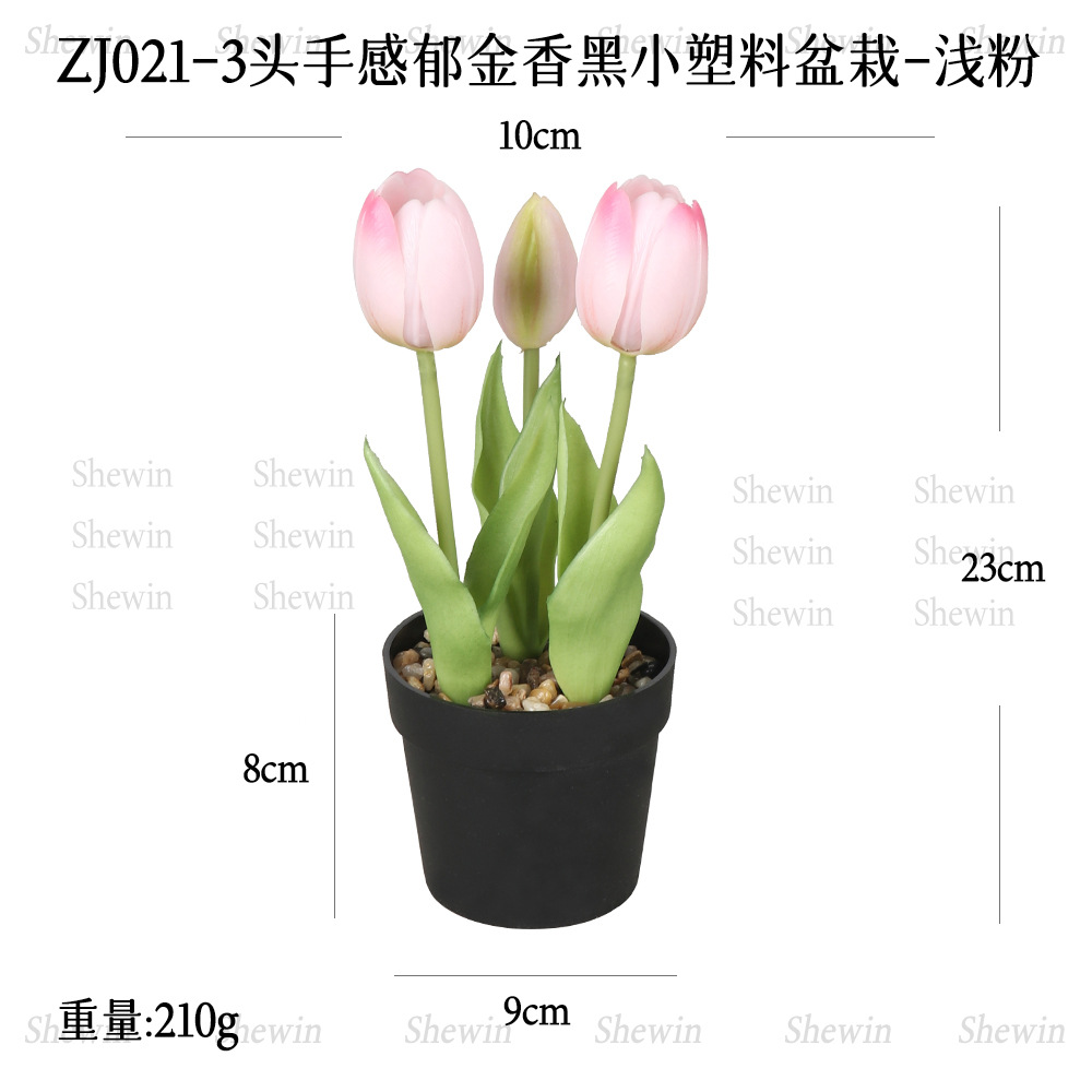 Planta Artificial de Tulipán en Maceta de Plástico de 3 Cabezas, PVC Blando, Tacto Real para Decoración del Hogar y Mesa