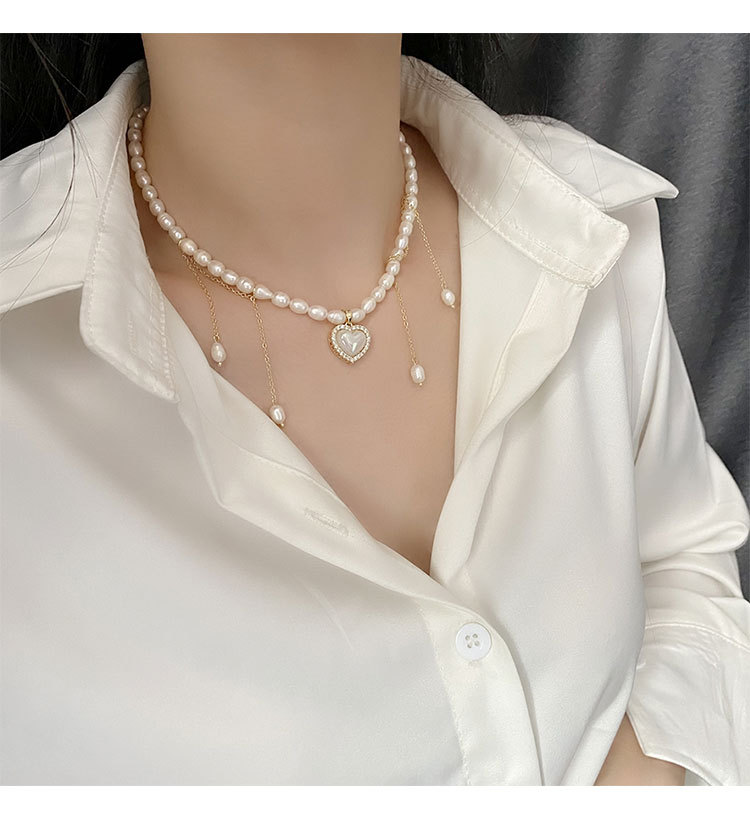 Elegant Heart Shape Copper Necklace Beaded Artificial Pearls Copper Necklaces