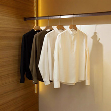 春秋新款男士中国风立领亚麻混纺亲肤舒适男士长袖衬衫纯色麻衬衣