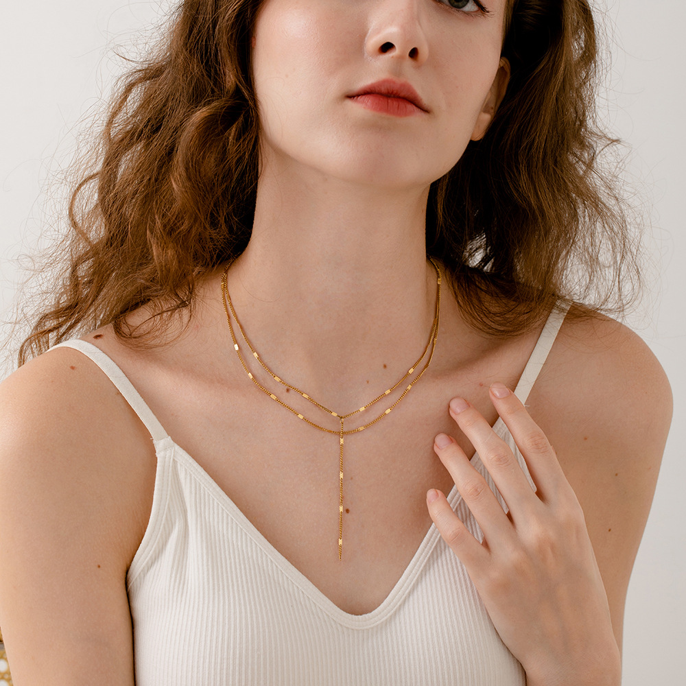 European And American INS Influencer Chain Necklace, Vacuum-plated For Color Retention, Simple Stainless Steel_voghion.com