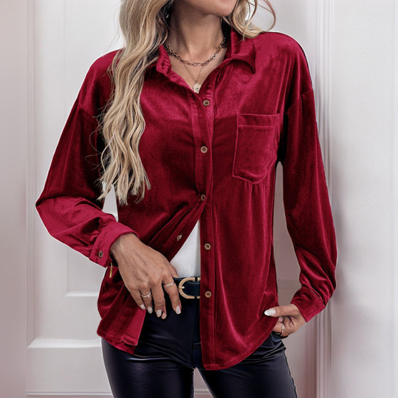 Amazon Independent Station 2024 New Autumn European and American Top Cross-border Solid Color Shirt Collar Long-sleeved Single-breasted Shirt