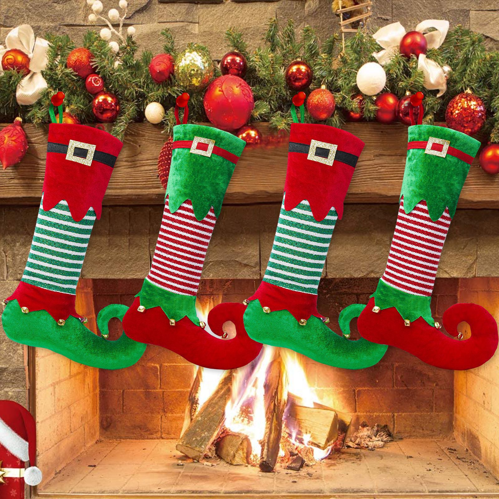 Nuevas decoraciones navideñas transfronterizas calcetines de navidad con campana elfo calcetines con letras regalo colgante de árbol de navidad