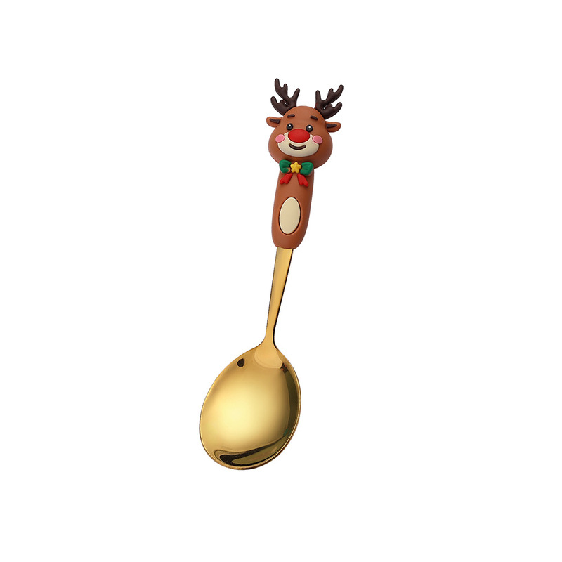 クロスボーダークリスマススプーンとフォーク食器セットヘラジカクリスマスツリーサンタクロース大型ゴールデンスプーンクリスマス食器|undefined