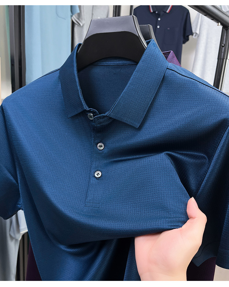 Áo polo nam tay ngắn lụa tơ tằm dáng rộng cổ bẻ mỏng nhẹ — Xanh thông XP15573A chi tiết 15