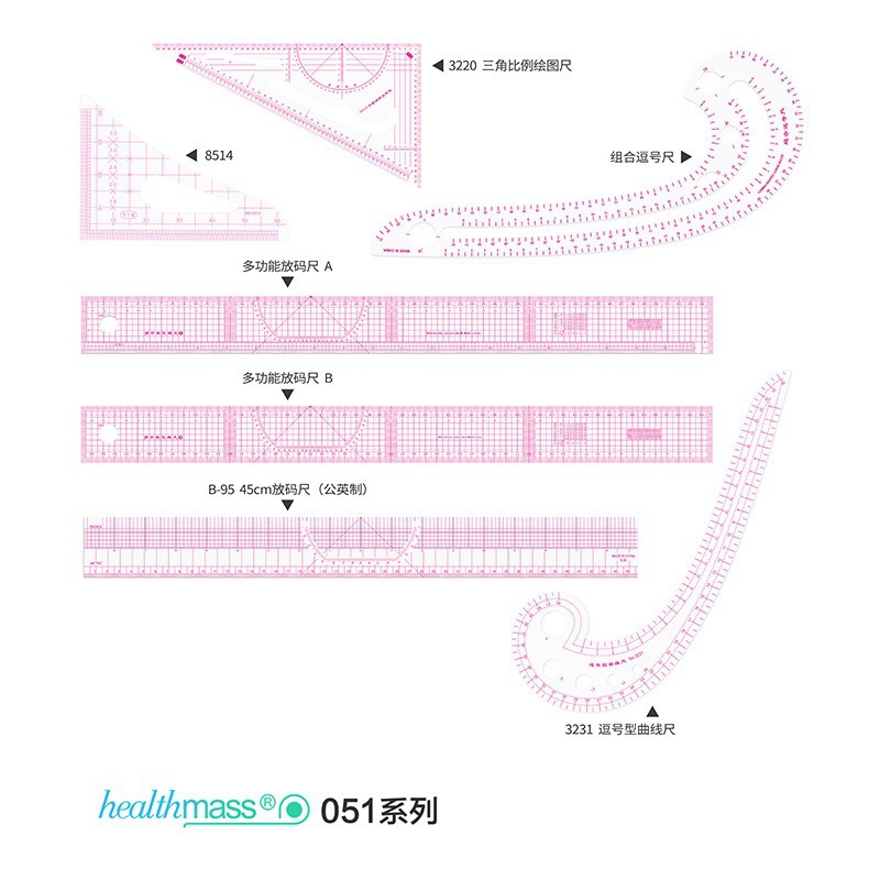 Nueva regla de corte de ropa del fabricante, regla de escala incorporada, regla de corte multifuncional, regla de coma, regla curva
