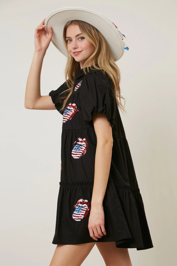 Women's Regular Dress Vacation Shirt Collar Sequins Short Sleeve Mouth American Flag Above Knee Daily display picture 2