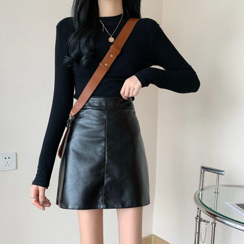  Skirt Mini Skirt High-Waist Women's Baguette Skirt PU New Short Skirt A-Line Skirt Spring Autumn Fall Winter
