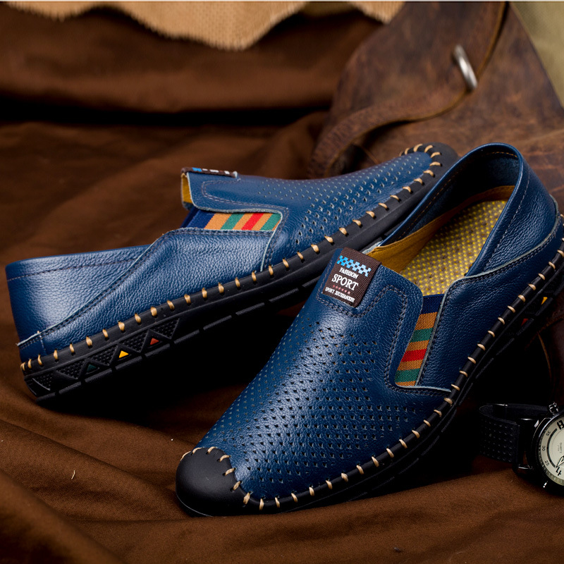 Herren Leder Loafer Mit Lochmuster, Atmungsaktive Slipper_voghion.com