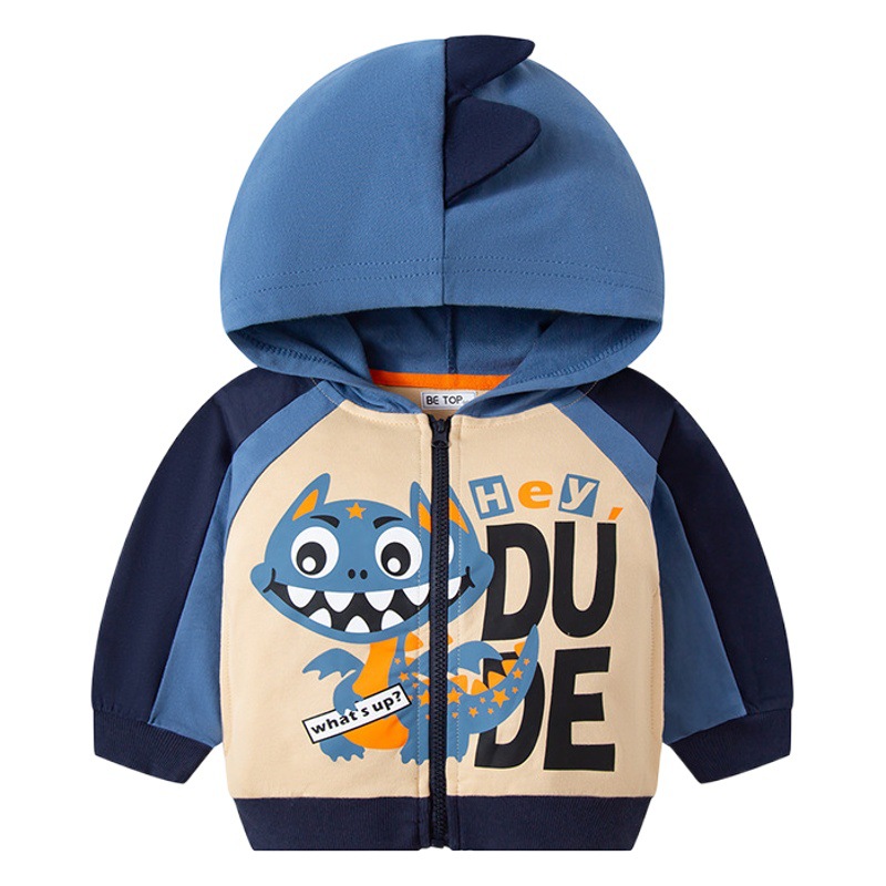 Ser Superior ropa para niños dinosaurio con capucha suéter para niños abrigo suéter de dibujos animados para niños primavera y otoño bebé Delgado algodón puro