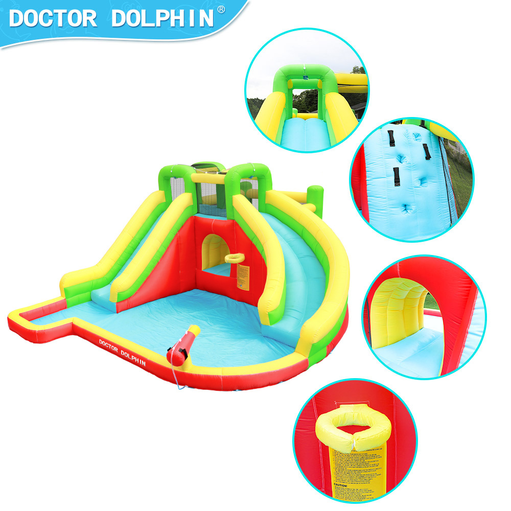 Doctor Delfín | Castillo inflable para niños, pequeño castillo inflable acuático para interiores, tobogán inflable acuático tipo trampolín.