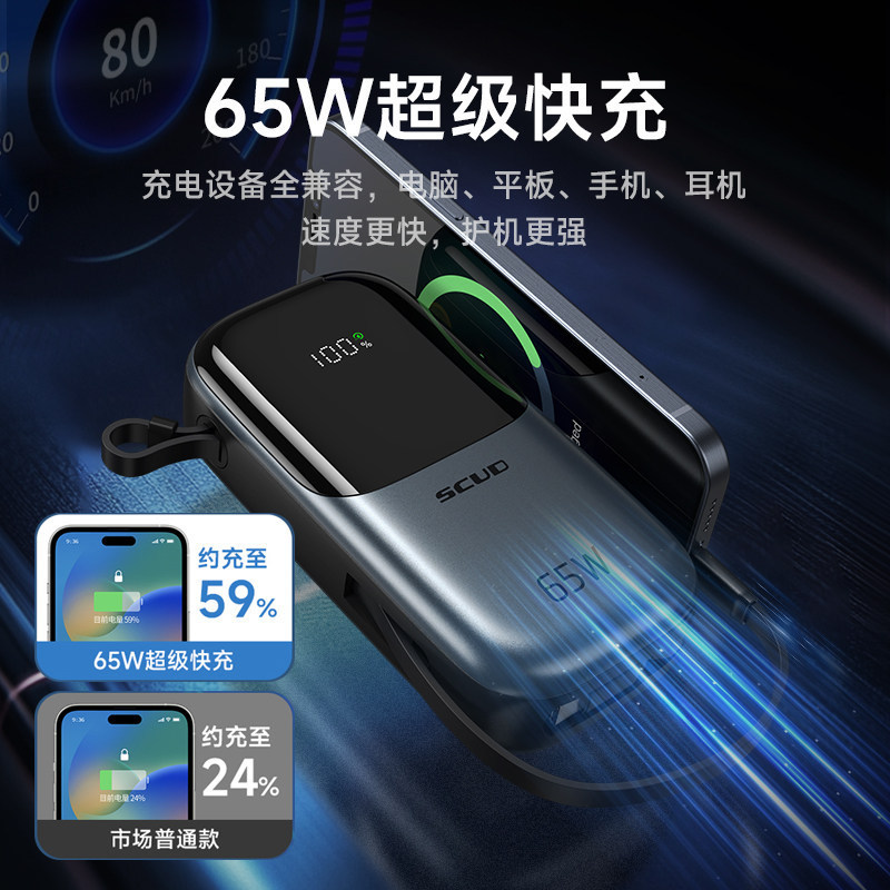 Feimaotui Power Bank 20000Mah Large Capacity with Built-In Cable 65W Two-Way Fast Charging High-Power Mobile Power Supply