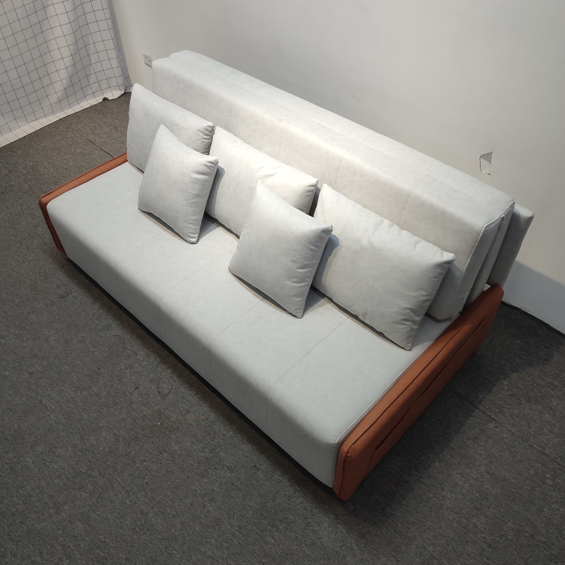 Salón de estar pequeño apartamento sofá cama de función sin lavar tela moderna simple de aire empujando y tirando de almacenamiento sofá de doble uso
